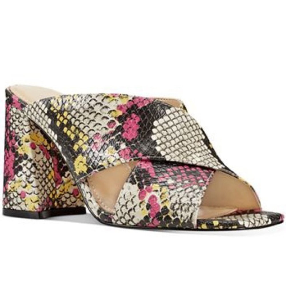 Nine West Sandal Block Heel Slide Snake Print